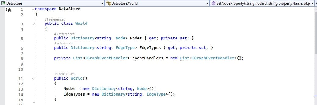 Snapshot of Visual Studio and the World class.